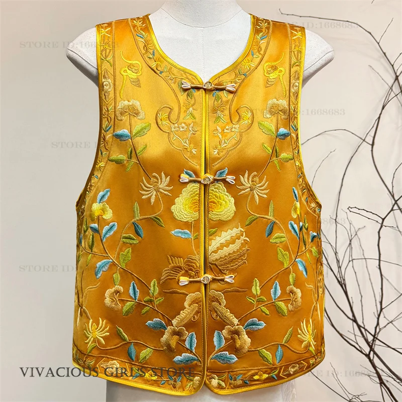 Embroidery Flower O-Neck Female Qipao Vest Traditional Chinese Tang Clothes Top Jacket Spring Summer New Satin Waistcoat Outwear
Embroidery Flower O-Neck Female Qipao Vest Traditional Chinese Tang Clothes Top Jacket Spring Summer New Satin Waistcoat Outwear