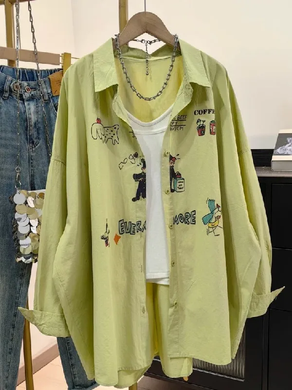 plus Size Women's Summer Loose Fit Long Sleeve Shirt Graffiti Print Casual Versatile Sun Protection Button up Polyester Fiber
plus Size Women's Summer Loose Fit Long Sleeve Shirt Graffiti Print Casual Versatile Sun Protection Button up Polyester Fiber