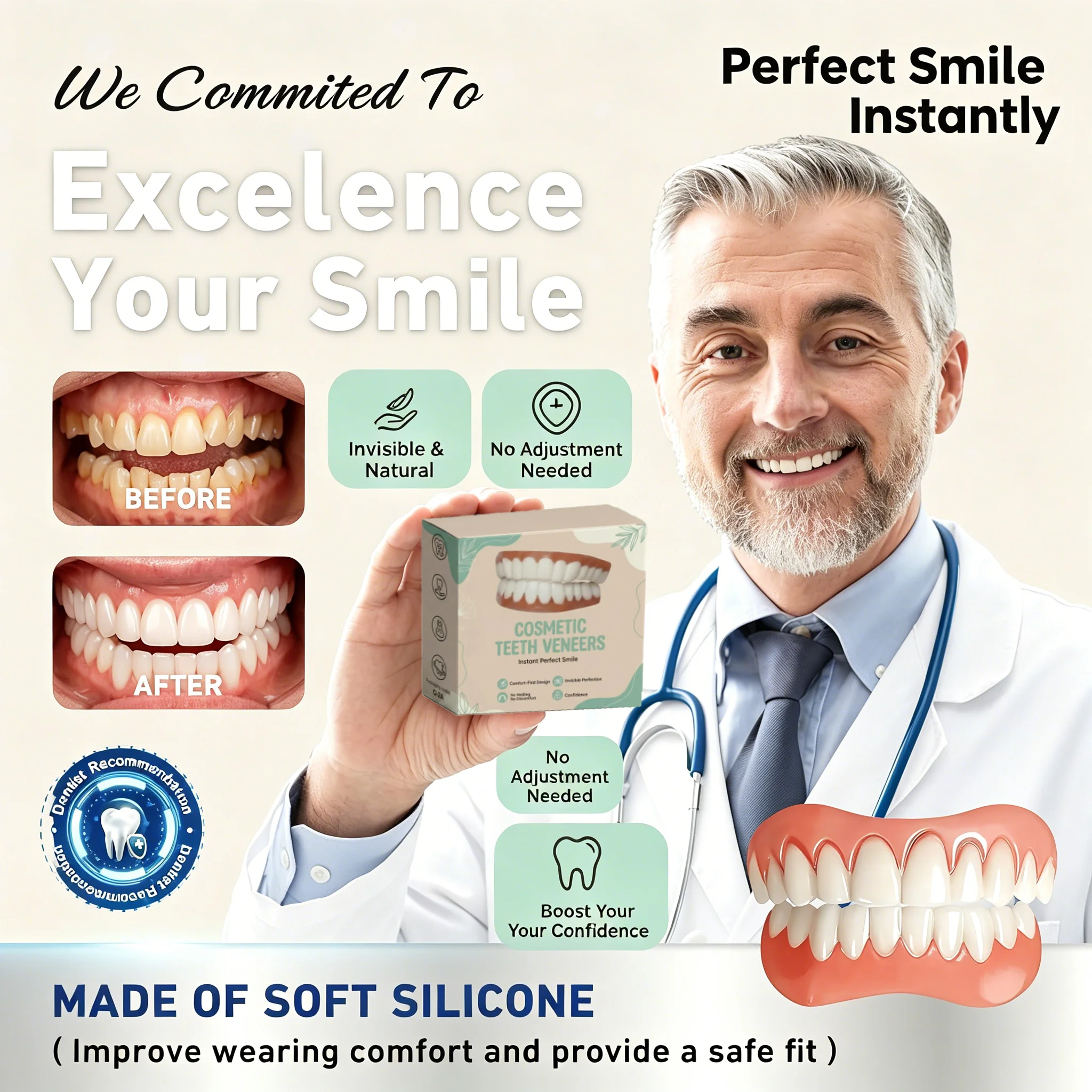 Silicone Denture Reline Set – Soft Wear-Resistant Upper & Lower False Teeth, Non-Toxic, Comfort Fit for Men & Women
Silicone Denture Reline Set – Soft Wear-Resistant Upper & Lower False Teeth, Non-Toxic, Comfort Fit for Men & Women