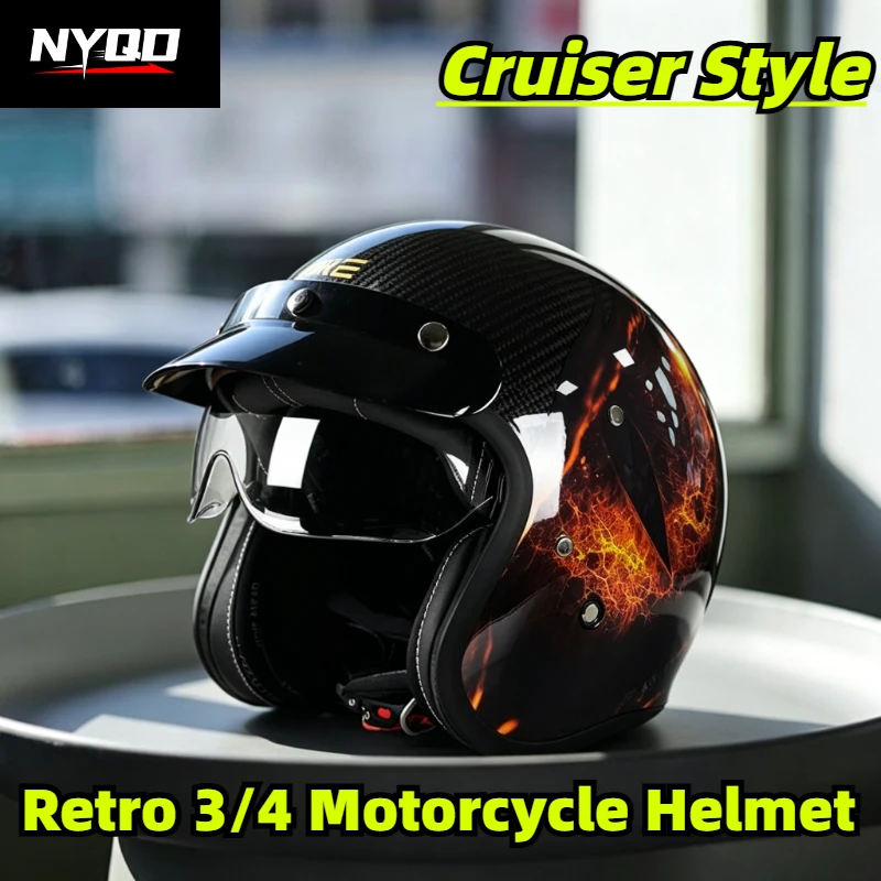 QIKE Carbon Fiber Retro 3/4 Motorcycle Helmet with Built-in Visor, Cruiser Style for Men Women
QIKE Carbon Fiber Retro 3/4 Motorcycle Helmet with Built-in Visor, Cruiser Style for Men Women