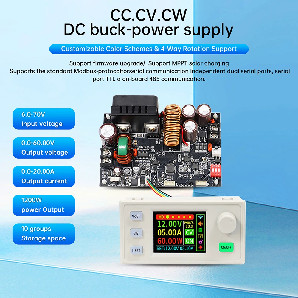 20A 1200W Buck Converter CC CV Step-Down Module LCD Adjustable Regulated Stabilized Voltage Power Supply 5V 12V 24V 36V 48V
20A 1200W Buck Converter CC CV Step-Down Module LCD Adjustable Regulated Stabilized Voltage Power Supply 5V 12V 24V 36V 48V