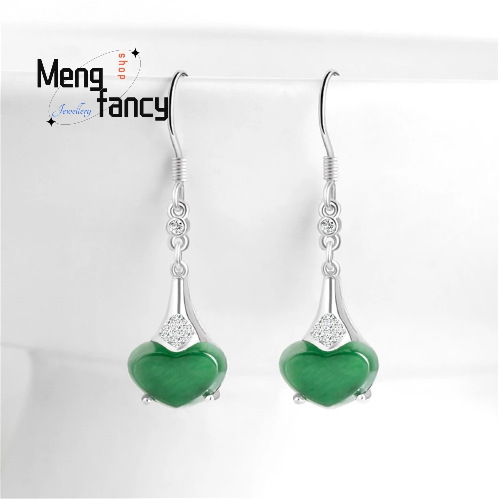 Natural A Goods Jade Yang Green Earrings Heart-Shaped Love Earrings Ice Jade S925 Silver Inlaid Women's Fashion Earrings
Natural A Goods Jade Yang Green Earrings Heart-Shaped Love Earrings Ice Jade S925 Silver Inlaid Women's Fashion Earrings