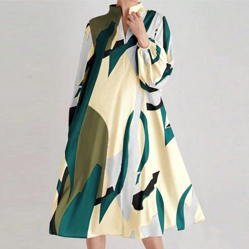 Office Casual Long Sleeve Loose A-Line Dress Women Fashion Pattern Print Commuting Dress Elegant Deep V Neck Pleated Party Dress
Office Casual Long Sleeve Loose A-Line Dress Women Fashion Pattern Print Commuting Dress Elegant Deep V Neck Pleated Party Dress