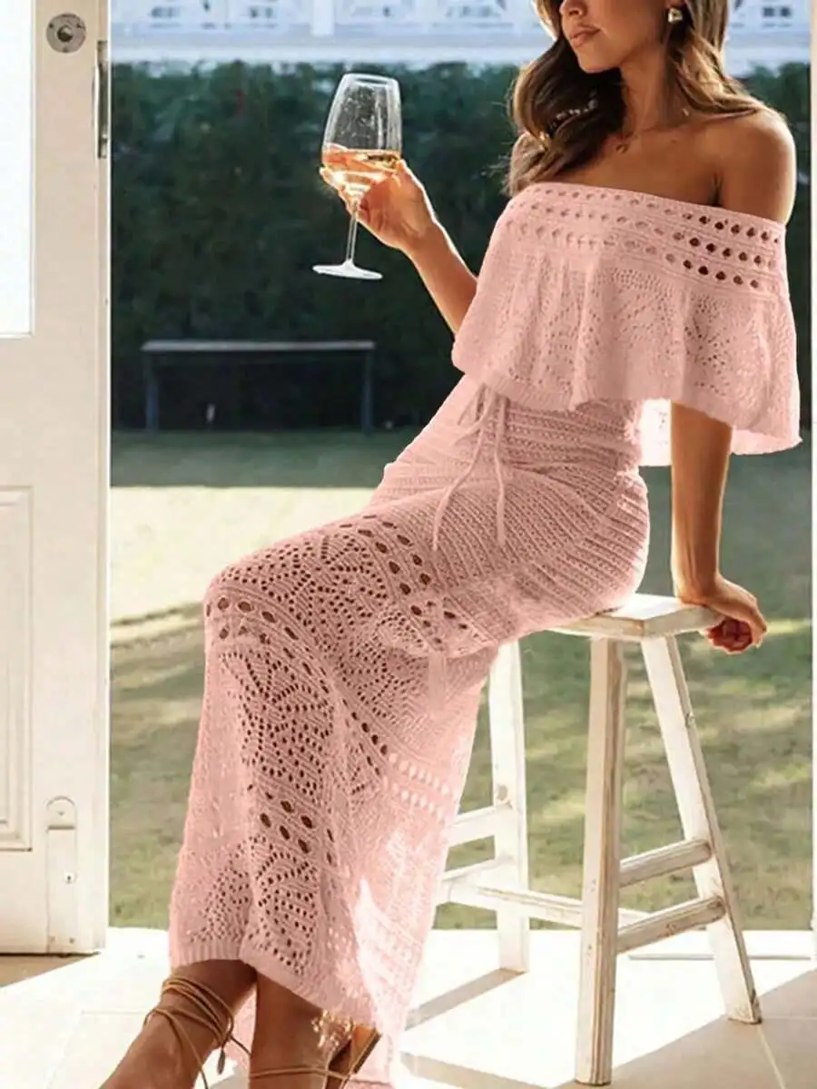 Womens Off-Shoulder Hollow Out Drawstring Maxi Dress Pink Summer Elegant Beach Party Wear
Womens Off-Shoulder Hollow Out Drawstring Maxi Dress Pink Summer Elegant Beach Party Wear