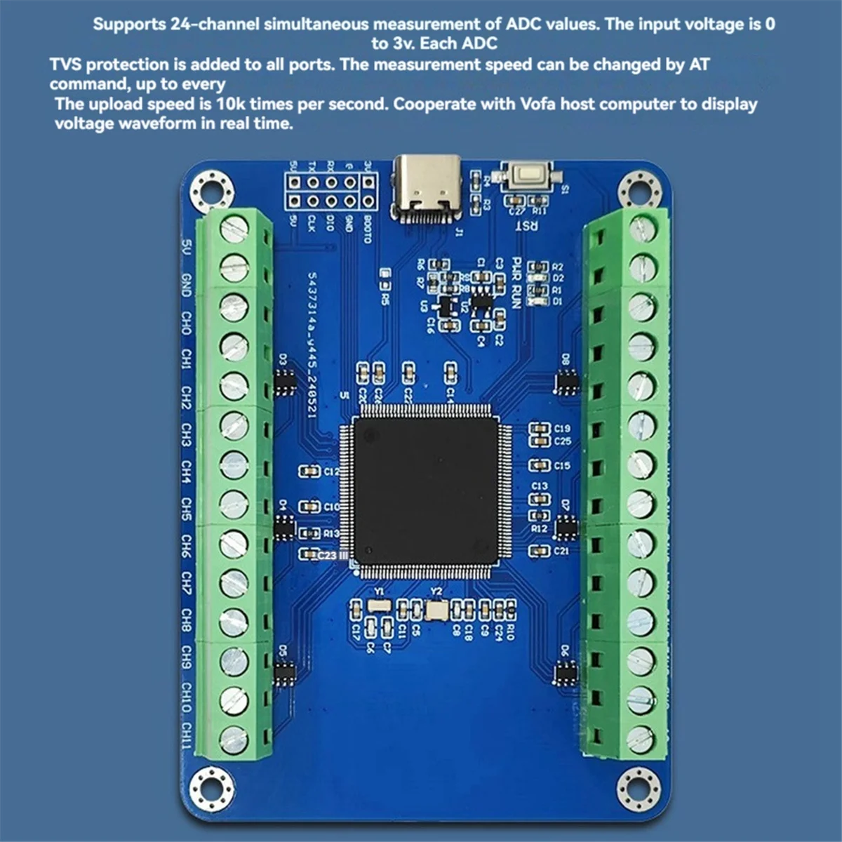 Y06A Модуль выборки STM32F407ZET6 24-канальный 12-битный модуль выборки AD Модуль интерфейса сбор данных типа C
Y06A Модуль выборки STM32F407ZET6 24-канальный 12-битный модуль выборки AD Модуль интерфейса сбор данных типа C