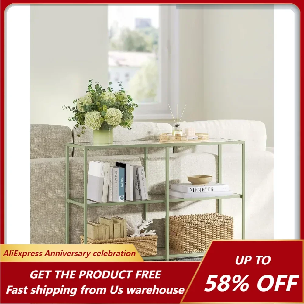 39.4 Inch Console Table with 3 Shelves Sofa Table Entryway Table Metal Frame Tempered Glass Shelf Laurel Green and Transparent
39.4 Inch Console Table with 3 Shelves Sofa Table Entryway Table Metal Frame Tempered Glass Shelf Laurel Green and Transparent