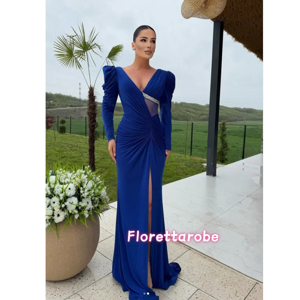 Customized Charming V Neckline Beaded Evening Dresses Royal Blue Side Slit Prom Party Gowns Long Sleeves Wedding Guest Dress
Customized Charming V Neckline Beaded Evening Dresses Royal Blue Side Slit Prom Party Gowns Long Sleeves Wedding Guest Dress