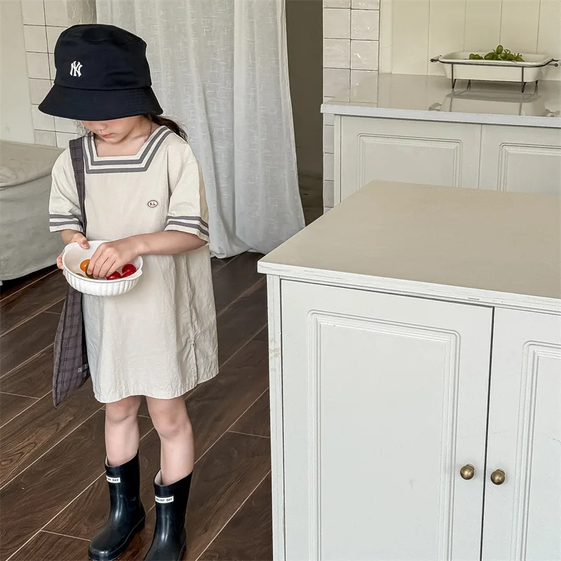 2024 Summer New Girls Short Sleeve Casual Dress Solid Children Loose Princess Dress Fashion Baby Girl Navy Style Dress
2024 Summer New Girls Short Sleeve Casual Dress Solid Children Loose Princess Dress Fashion Baby Girl Navy Style Dress