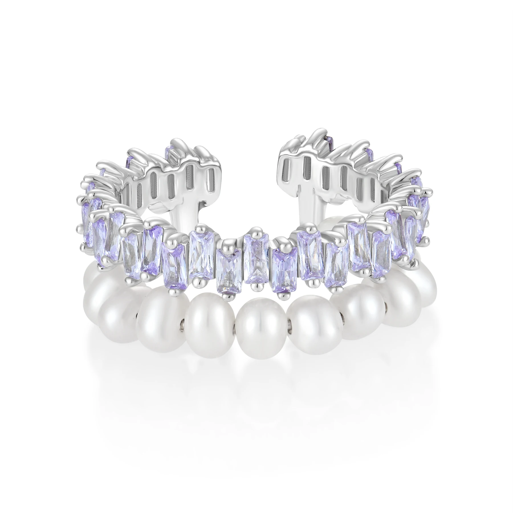 QX Custom OEM Womens Wedding Engagement 925 Sterling Silver Purple Cubic Zirconia Open Pearl Rings For Womens
QX Custom OEM Womens Wedding Engagement 925 Sterling Silver Purple Cubic Zirconia Open Pearl Rings For Womens