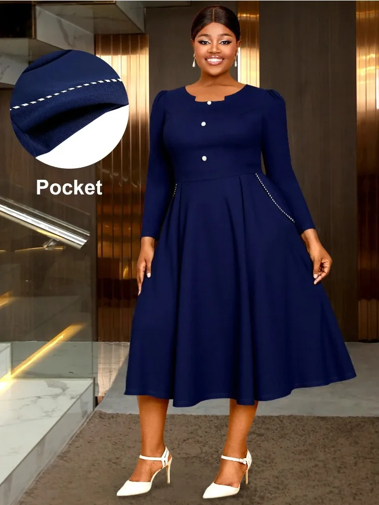 Plus-size simple women's dress, long-sleeved round-neck button elegant dress, retro style daily wear, A-line mid-length dress
Plus-size simple women's dress, long-sleeved round-neck button elegant dress, retro style daily wear, A-line mid-length dress