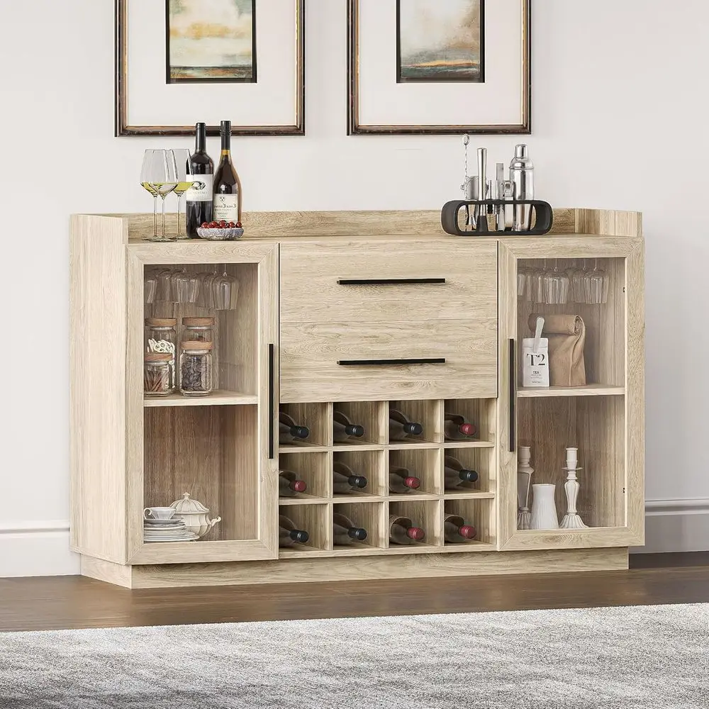 55" Wine Cabinet, Sideboard Buet with Wine Rack and Glass Holder, Home Coee Bar reestanding Liquor Cabinet with Display Glass Do
55" Wine Cabinet, Sideboard Buet with Wine Rack and Glass Holder, Home Coee Bar reestanding Liquor Cabinet with Display Glass Do