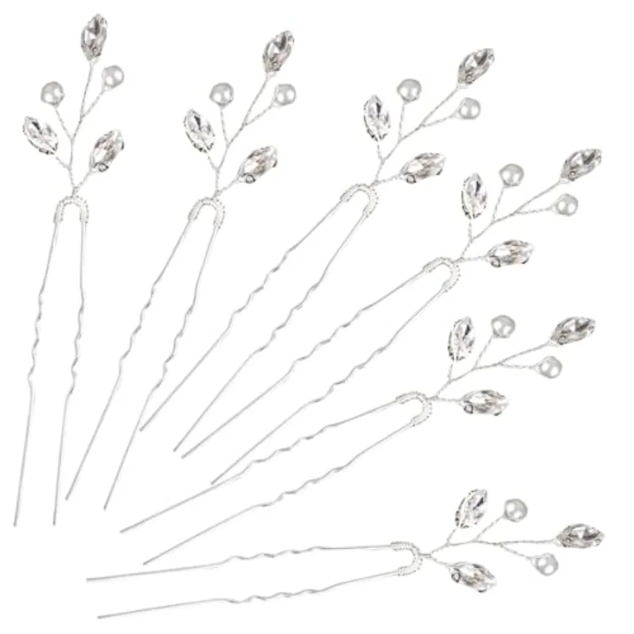 6PCS Silver Hair Pins with Pearls and Crystals for Women and Girls. U Shaped Rhinestone hair accessories for Daily Use or Vario
6PCS Silver Hair Pins with Pearls and Crystals for Women and Girls. U Shaped Rhinestone hair accessories for Daily Use or Vario