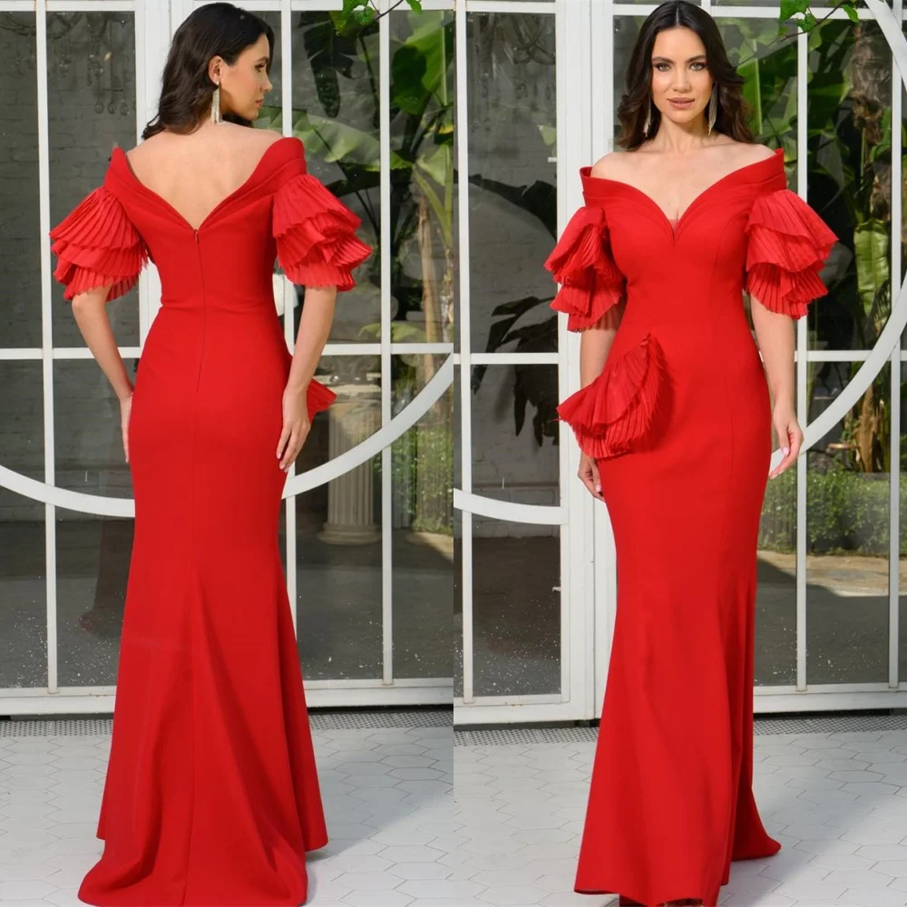 Customized Mermaid Red Jersey Evening Dress Exquisite Off the Shoulder Short Sleeves Celebrity Gowns Luxury Vestido De Festa
Customized Mermaid Red Jersey Evening Dress Exquisite Off the Shoulder Short Sleeves Celebrity Gowns Luxury Vestido De Festa