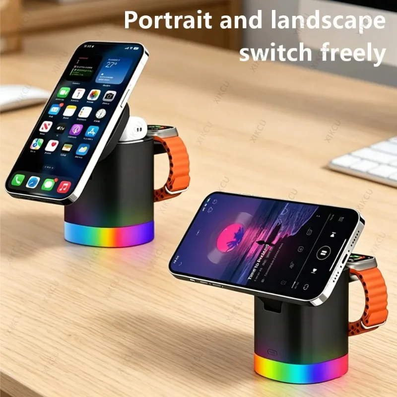 3-in-1 Magnetic Wireless Charger Stand RGB Light Fast Charging Dock For iPhone Apple Watch AirPods Pro Home Office Bedroom Use
3-in-1 Magnetic Wireless Charger Stand RGB Light Fast Charging Dock For iPhone Apple Watch AirPods Pro Home Office Bedroom Use