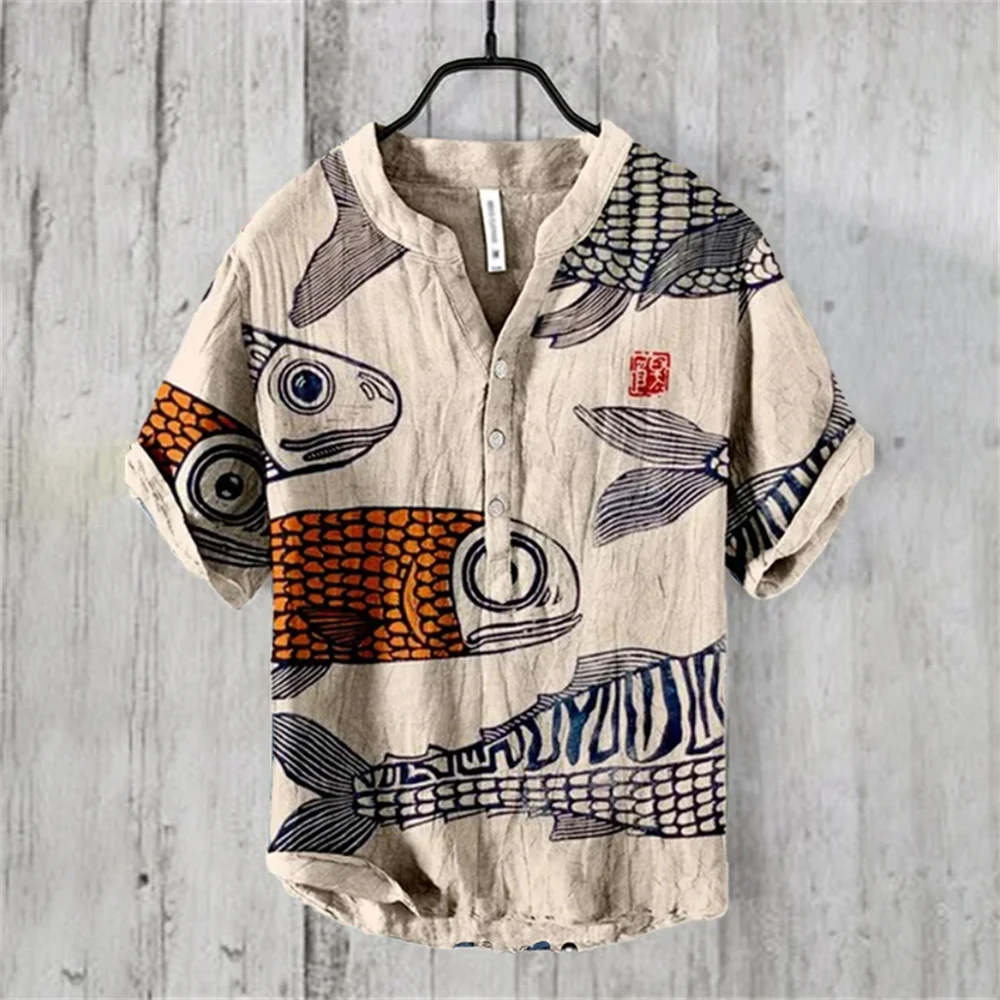 Men's short-sleeved polo shirt linen shirt Japanese retro carp flag ukiyo-e painted high-quality comfortable men's top
Men's short-sleeved polo shirt linen shirt Japanese retro carp flag ukiyo-e painted high-quality comfortable men's top