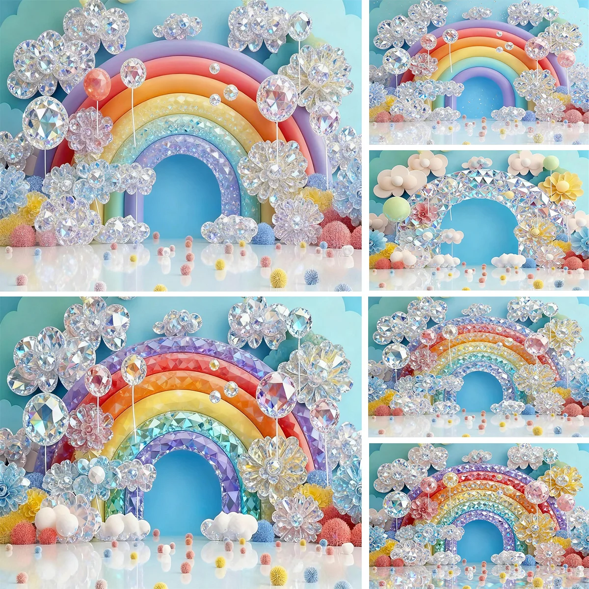 Rainbow Crystal Texture Happy Birthday Vinyl Backdrop Background with Clouds Flowers Dreamy Colorful Fairy Tale Theme Party
Rainbow Crystal Texture Happy Birthday Vinyl Backdrop Background with Clouds Flowers Dreamy Colorful Fairy Tale Theme Party