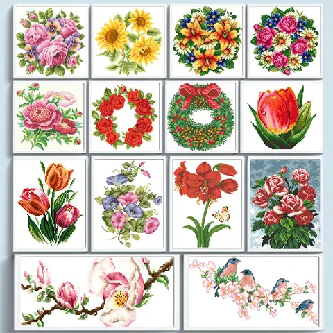 Partial Embroidery Beads Printed 9CT Flower Cross Stitch Kit Home Art Craft Bead Embroidery Wall Hanging for New Year Gift