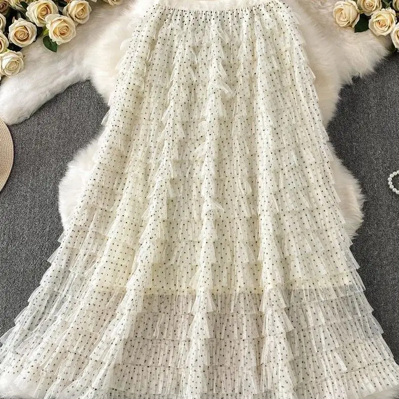 Sweet Girl Style Cake Skirt Half Skirt Women's New Loose Polka Dot Slimming Layered Lace Long Skirt High Waist Polyester
Sweet Girl Style Cake Skirt Half Skirt Women's New Loose Polka Dot Slimming Layered Lace Long Skirt High Waist Polyester