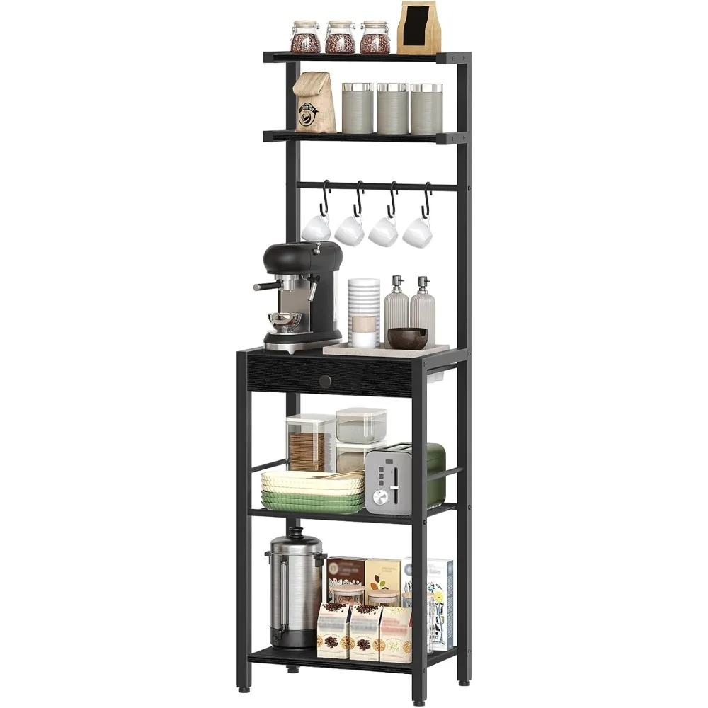 Bakers Rack, 5-Tier Coffee Bar Station, Coffee Stand with Pod Drawer Holder, Versatile Kitchen Storage Rack with 4 Hooks, for Li
Bakers Rack, 5-Tier Coffee Bar Station, Coffee Stand with Pod Drawer Holder, Versatile Kitchen Storage Rack with 4 Hooks, for Li