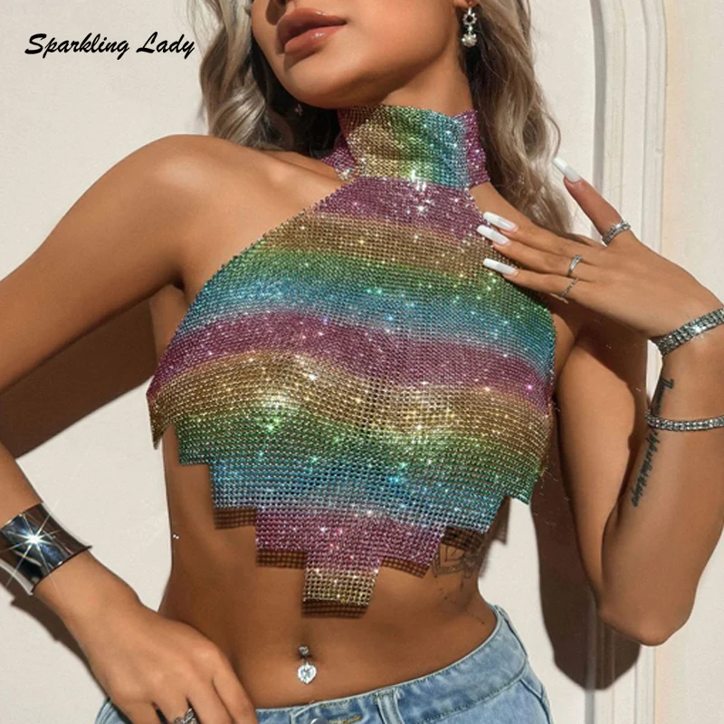 Y2K Stylish Rainbow Diamond Tops Hotsweet Backless Halter Rhinestone Top Sexy Irregular Crystal Party Tanks for Nightclub
Y2K Stylish Rainbow Diamond Tops Hotsweet Backless Halter Rhinestone Top Sexy Irregular Crystal Party Tanks for Nightclub