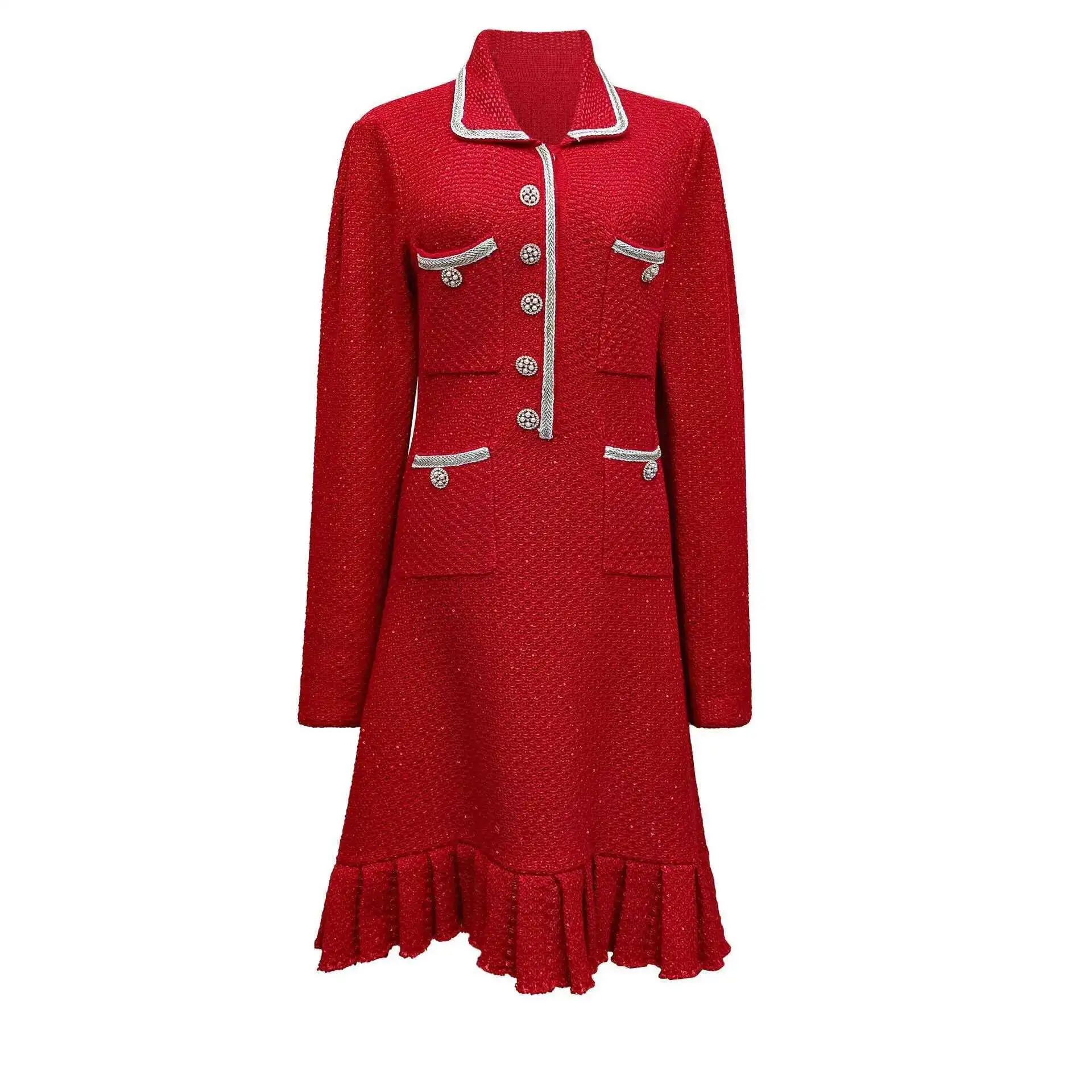 Luxury Designer Crystal Knitted Short Dresses Women's 2025 Spring Autumn Long Full Sleeve Pockets Pleated Evening Party Dresses
Luxury Designer Crystal Knitted Short Dresses Women's 2025 Spring Autumn Long Full Sleeve Pockets Pleated Evening Party Dresses