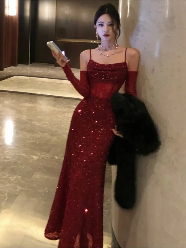 French Light Luxury Sequin Slim Fit Fishtail Women Dress Elegant Banquet Party Evening Dresses Sexy Bodycon Sleeveless Vestidos
French Light Luxury Sequin Slim Fit Fishtail Women Dress Elegant Banquet Party Evening Dresses Sexy Bodycon Sleeveless Vestidos