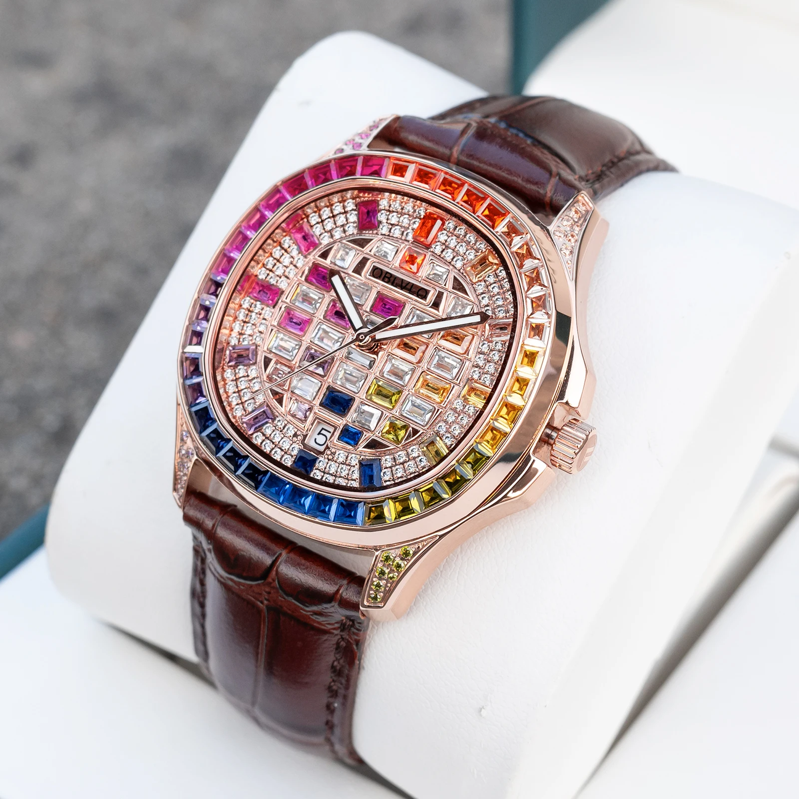 OBLVLO Men's Luxury Square Analog Watch Automatic Colorful Diamonds Genuine Leather Strap Waterproof Sport Clock FM-DSL
OBLVLO Men's Luxury Square Analog Watch Automatic Colorful Diamonds Genuine Leather Strap Waterproof Sport Clock FM-DSL