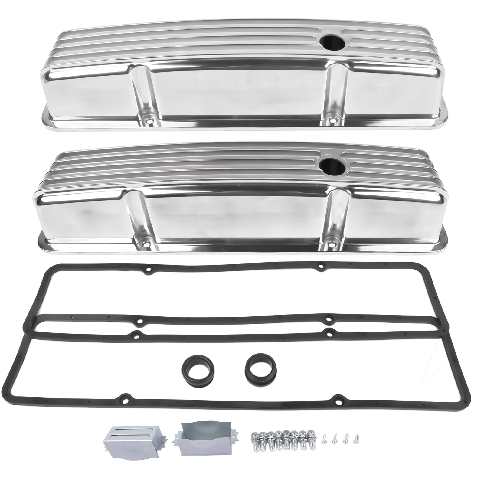 Glossy Finned Aluminum Tall Valve Covers With Bolts for Small Block 283-400
Glossy Finned Aluminum Tall Valve Covers With Bolts for Small Block 283-400