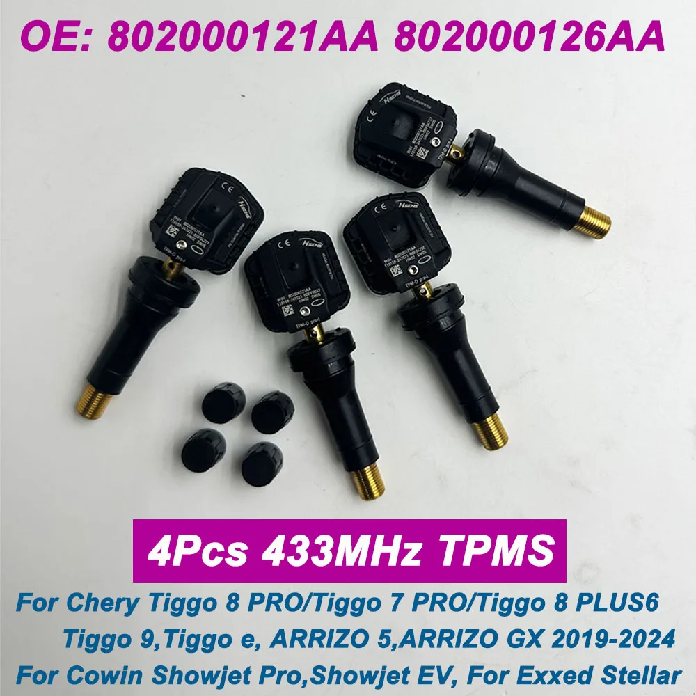4Pcs 802000121AA 802000126AA Tire Pressure Sensor TPMS For Chery Tiggo 3X 5X 7/7 Plus 8/8 Plus 9 ARRIZO 5 GX Exploration 433MHz
4Pcs 802000121AA 802000126AA Tire Pressure Sensor TPMS For Chery Tiggo 3X 5X 7/7 Plus 8/8 Plus 9 ARRIZO 5 GX Exploration 433MHz