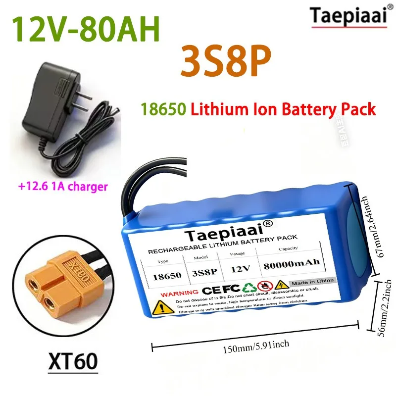 DIY 3S8P 12V battery pack 80AH 18650 Lithium Rechargeable Battery Super Large Capacity with 12.6V Charger For Tools Power Supply
DIY 3S8P 12V battery pack 80AH 18650 Lithium Rechargeable Battery Super Large Capacity with 12.6V Charger For Tools Power Supply