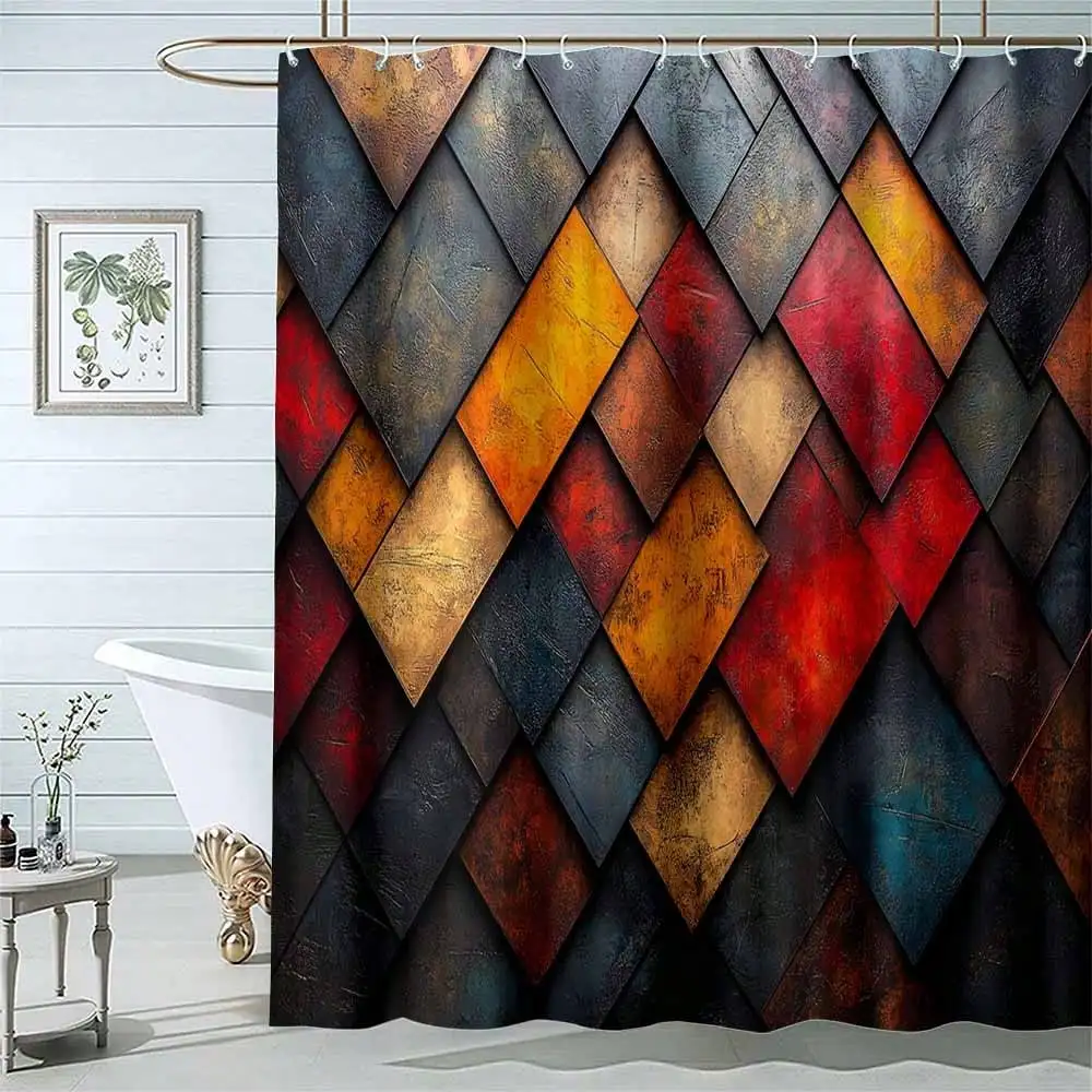 1Pc Geometric Color Block Shower Curtain, Multicolor Textured Design Fabric Shower Curtain For Bathroom, Bold Home Decor, Hine Washable With 12 Hooks, Great For Modern Bathrooms
1Pc Geometric Color Block Shower Curtain, Multicolor Textured Design Fabric Shower Curtain For Bathroom, Bold Home Decor, Hine Washable With 12 Hooks, Great For Modern Bathrooms