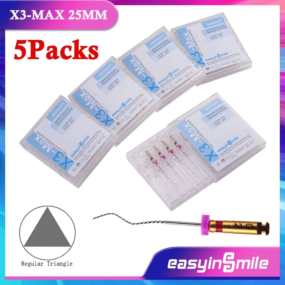 Easyinsmile 5Packs Dental Endo Files X3-MAX Niti Rotary Files Endodontic Function Root Canal Cleaning Files Engine Use
Easyinsmile 5Packs Dental Endo Files X3-MAX Niti Rotary Files Endodontic Function Root Canal Cleaning Files Engine Use