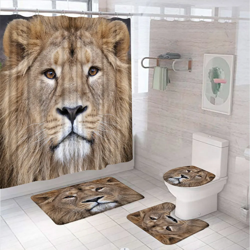 Animal Lion Shower Curtains Sets Tropical Wildlife Waterproof Bathroom Screen Non-Slip Carpet Toilet Cover Floor Bath Mats Home
Animal Lion Shower Curtains Sets Tropical Wildlife Waterproof Bathroom Screen Non-Slip Carpet Toilet Cover Floor Bath Mats Home