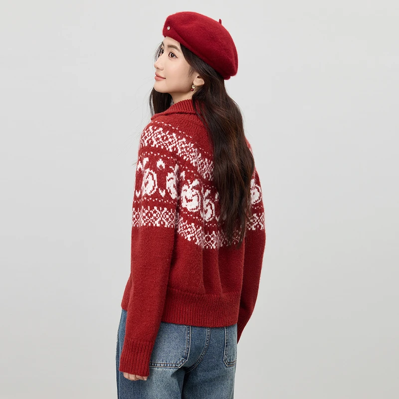 SENTUBILA Women's Festival Red Knit Cardigan 2026 Winter Fashion Jacquard Zipper Front Lapel Collar Sweater Oversize W54EB4076
SENTUBILA Women's Festival Red Knit Cardigan 2026 Winter Fashion Jacquard Zipper Front Lapel Collar Sweater Oversize W54EB4076