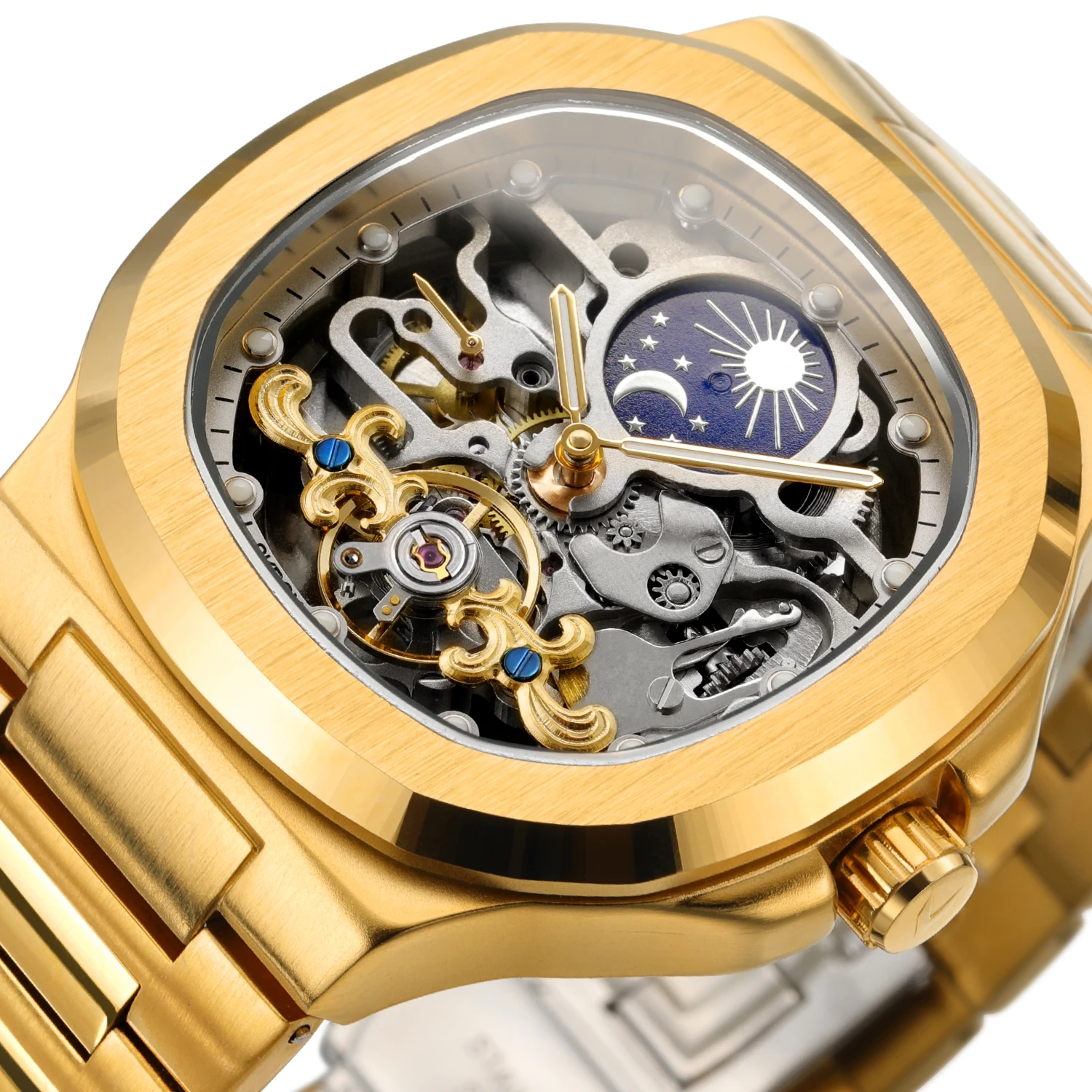 Forsining Top Business Men Automatic Mechanical Watches Tourbillon Moon Phase Stainless Steel Waterproof Skeleton Luminous Clock
Forsining Top Business Men Automatic Mechanical Watches Tourbillon Moon Phase Stainless Steel Waterproof Skeleton Luminous Clock