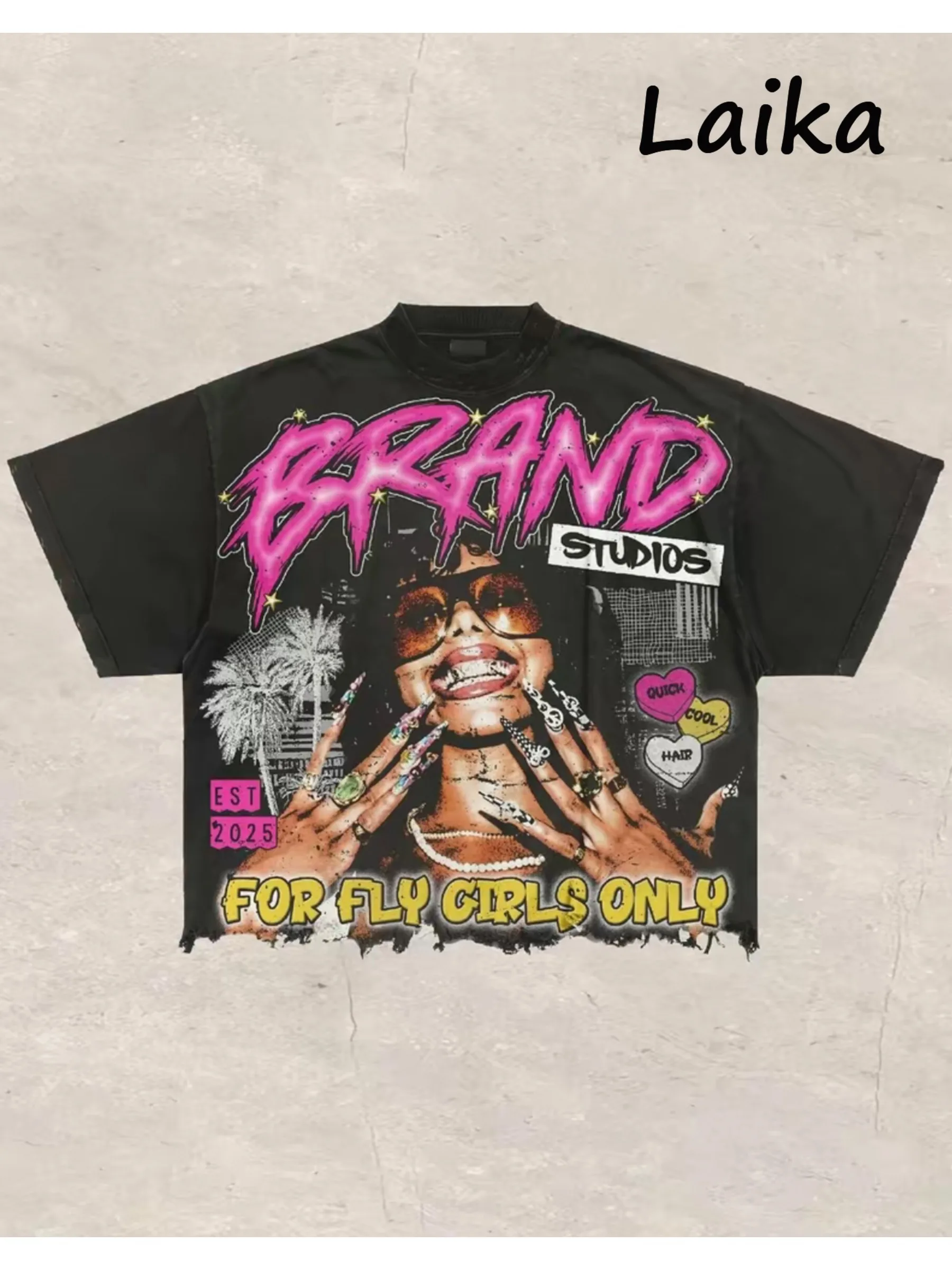 Men's Y2K Trendy Pattern T-shirt - Bold Graffiti Print Street Style Top, Summer Casual Style "Fly Girls Only" Slogan Design
Men's Y2K Trendy Pattern T-shirt - Bold Graffiti Print Street Style Top, Summer Casual Style "Fly Girls Only" Slogan Design