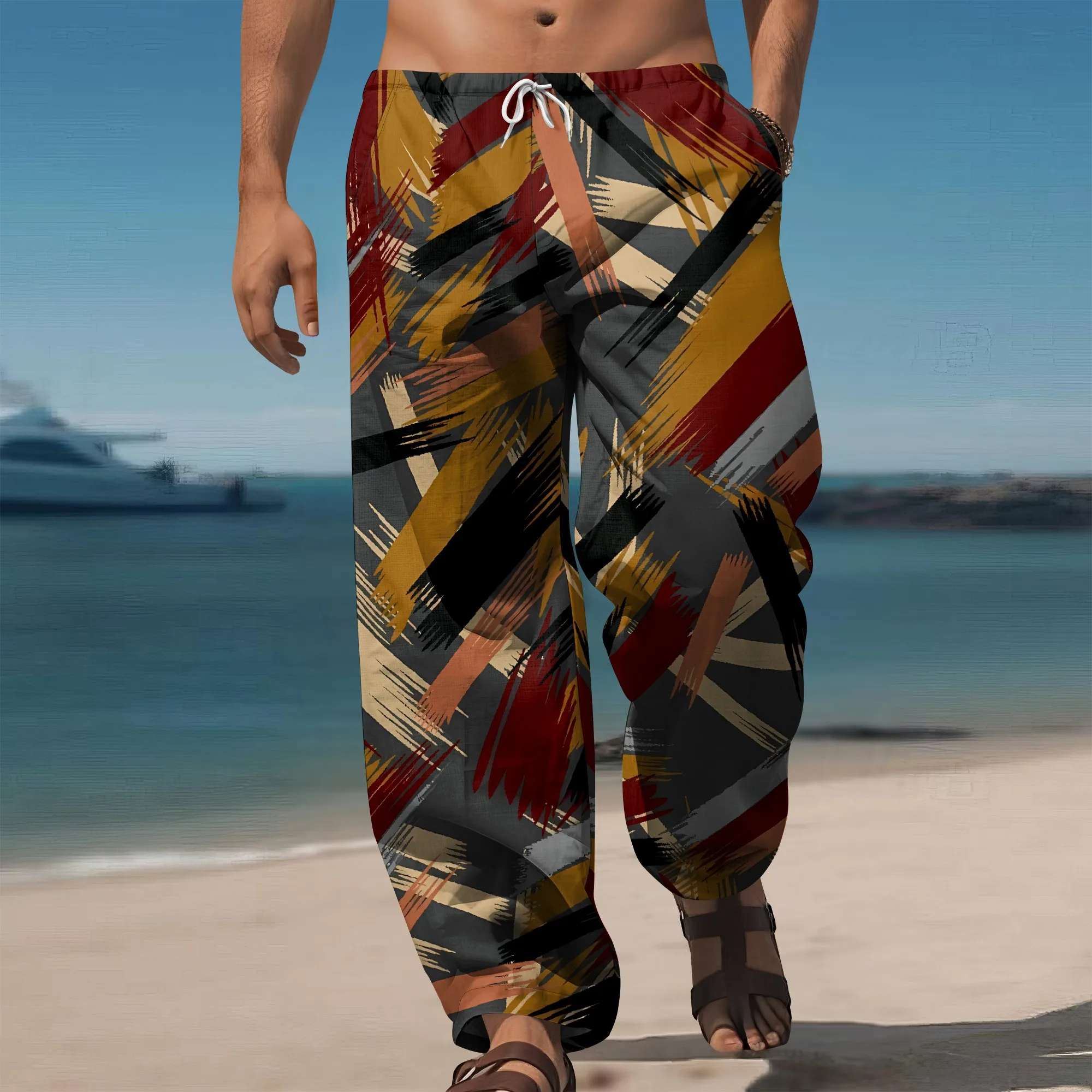 YEAE Brown Red Brushstroke Stripe Pattern Pants for Men Summer Casual Loose Drawstring Trousers
YEAE Brown Red Brushstroke Stripe Pattern Pants for Men Summer Casual Loose Drawstring Trousers