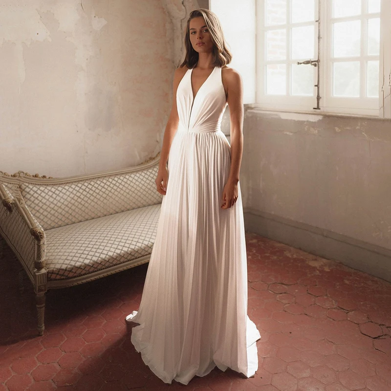 Eightree White A-Line Wedding Dresses Halter Neck Sleeveless Backless Bridal Dress Formal Wedding Ball Prom Gowns Customized
Eightree White A-Line Wedding Dresses Halter Neck Sleeveless Backless Bridal Dress Formal Wedding Ball Prom Gowns Customized