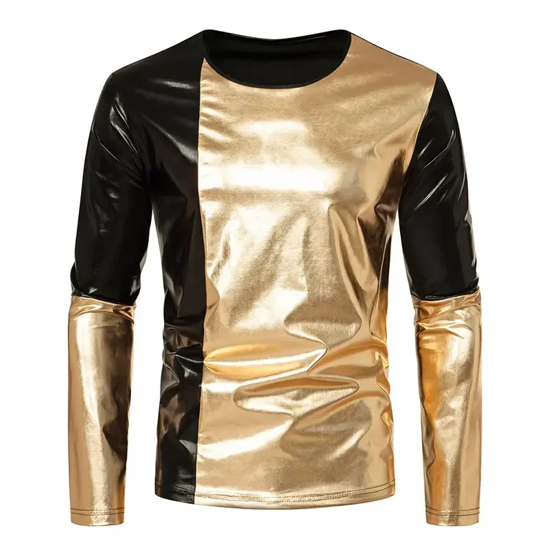 Men's Glossy Metal Color Block Patchwork T-shirt, Long Sleeved Ball Halloween Boy Clothing, Street Clothing Top
Men's Glossy Metal Color Block Patchwork T-shirt, Long Sleeved Ball Halloween Boy Clothing, Street Clothing Top