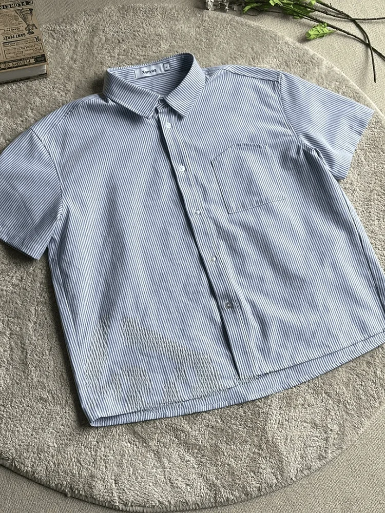 Blue Striped Men's Short Sleeve Shirt Summer Loose Fit Boxy Lazy Style Premium Half Sleeve Cleanfit Top Youth Fashion Trend
Blue Striped Men's Short Sleeve Shirt Summer Loose Fit Boxy Lazy Style Premium Half Sleeve Cleanfit Top Youth Fashion Trend