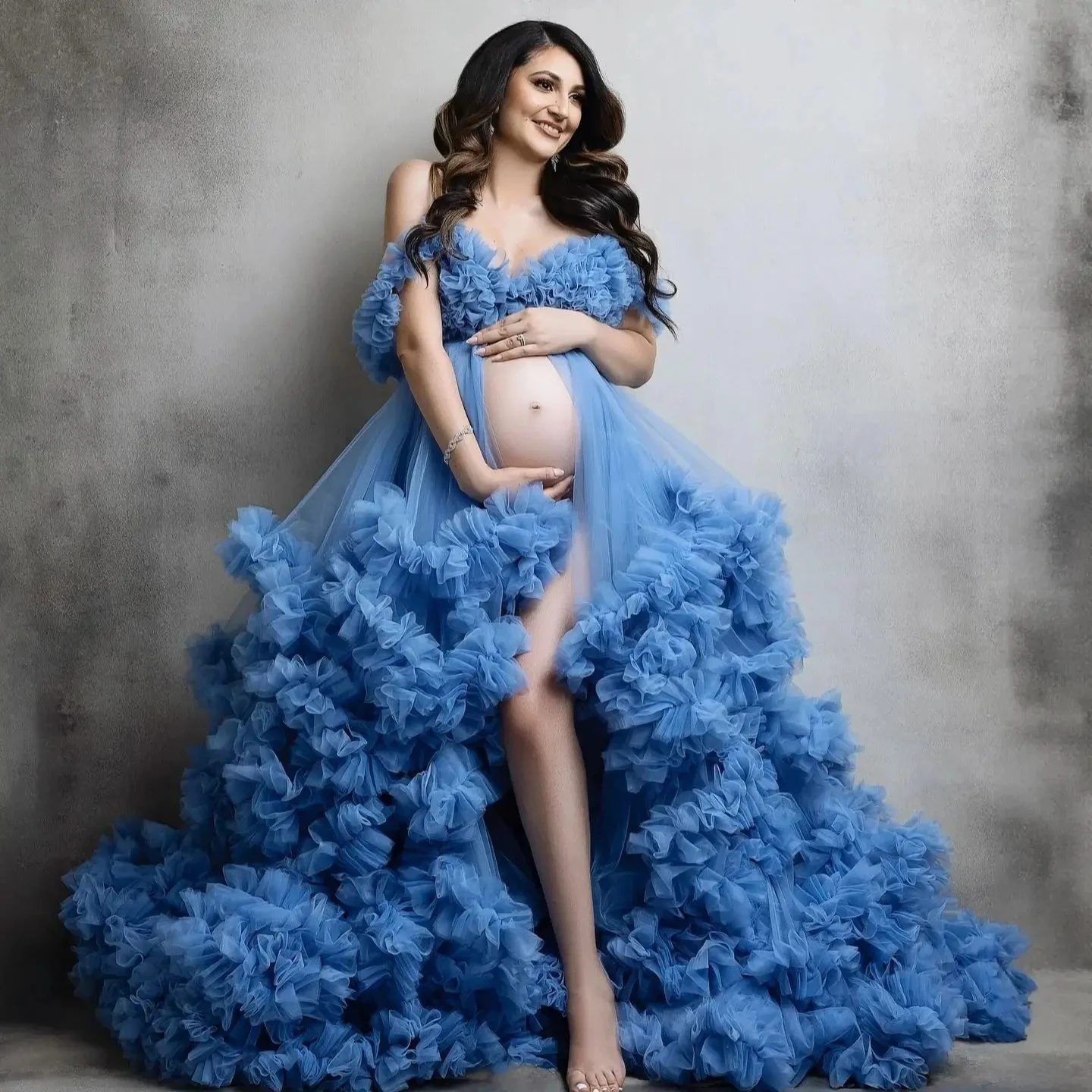 Blue Maternity Dresses for Photo Shoot Off Shoulder Ruffled Fotos Gowns Customized Slit Baby Shower Photography Props CUSTOM
Blue Maternity Dresses for Photo Shoot Off Shoulder Ruffled Fotos Gowns Customized Slit Baby Shower Photography Props CUSTOM