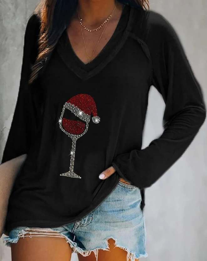 Fashion Woman Blouse Spring Christmas Wine Glass Print Casual V Neck Long Sleeve Loose Daily Sweatshirt Top Woman Clothing
Fashion Woman Blouse Spring Christmas Wine Glass Print Casual V Neck Long Sleeve Loose Daily Sweatshirt Top Woman Clothing