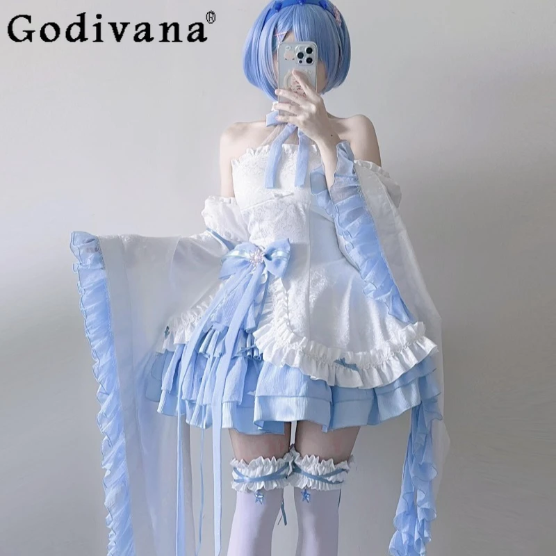 Gothic Cosplay Halloween Dress for Women Japanese Style Lolita Princess Sweet Dress Female Blue Color Bow Design Dress Set 
Gothic Cosplay Halloween Dress for Women Japanese Style Lolita Princess Sweet Dress Female Blue Color Bow Design Dress Set