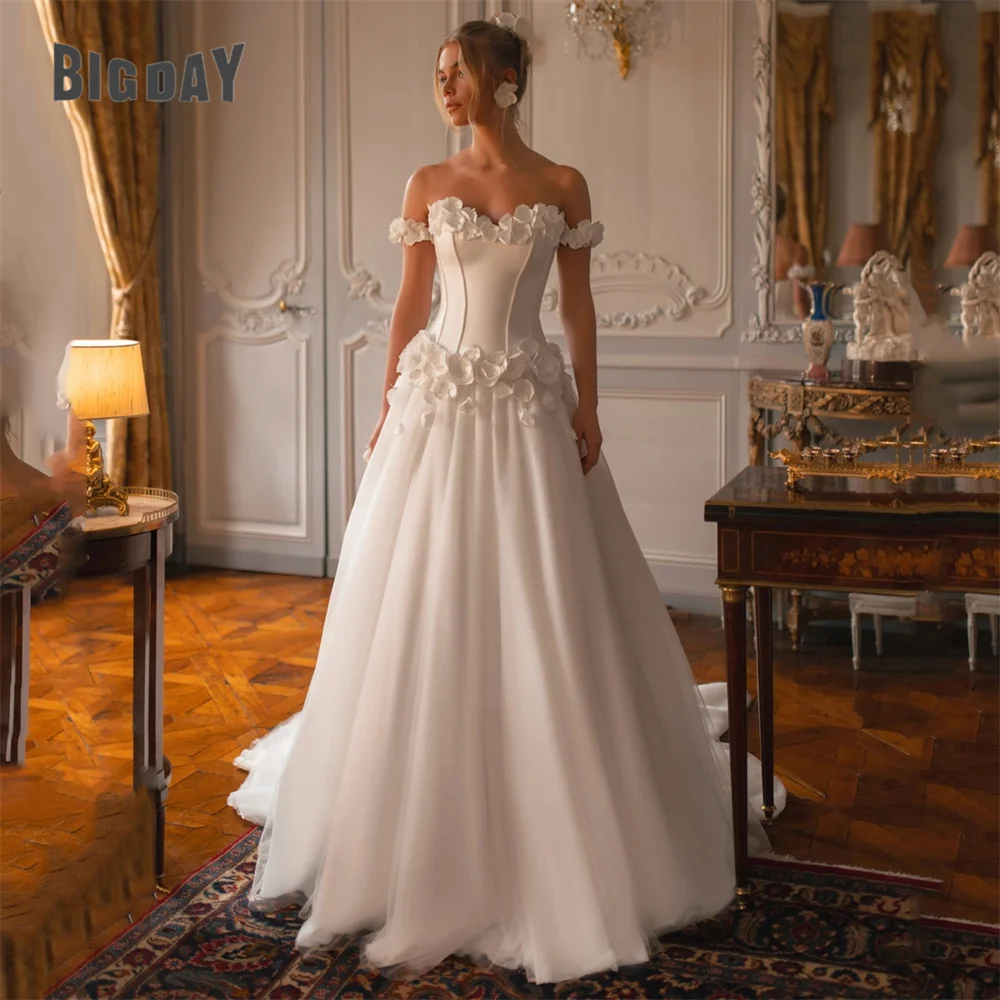 Elegant A-Line 3D Flowers Wedding Dresses Sweetheart Off The Shoulder Open Back Pleat Bridal Gowns Vestidos De Noiva Customized
Elegant A-Line 3D Flowers Wedding Dresses Sweetheart Off The Shoulder Open Back Pleat Bridal Gowns Vestidos De Noiva Customized