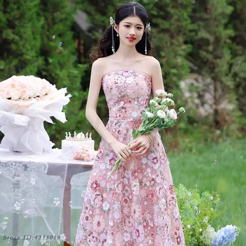 Grace Exquisite Princess Dress Luxury Dreamy Evening Party Gown Pink Floral Dresses Sexy Strapless Temperament Romantic Qipao
Grace Exquisite Princess Dress Luxury Dreamy Evening Party Gown Pink Floral Dresses Sexy Strapless Temperament Romantic Qipao