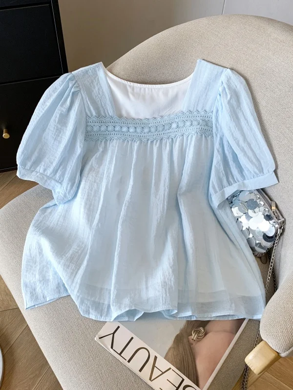Summer 2026 New Style Women's Square Collar Short Sleeve Chiffon Doll Shirt French Style Straight Tube Polyester Fiber Blouse
Summer 2026 New Style Women's Square Collar Short Sleeve Chiffon Doll Shirt French Style Straight Tube Polyester Fiber Blouse
