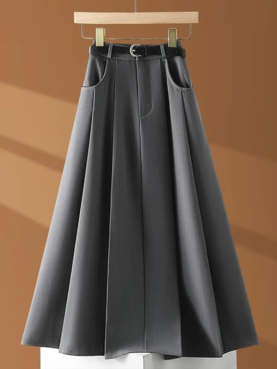 Gray Suit Style High Waist Slimming Midi Skirt with Pockets Full A-Line Pleated Skirt Women's Summer New Style Commute Simple
Gray Suit Style High Waist Slimming Midi Skirt with Pockets Full A-Line Pleated Skirt Women's Summer New Style Commute Simple