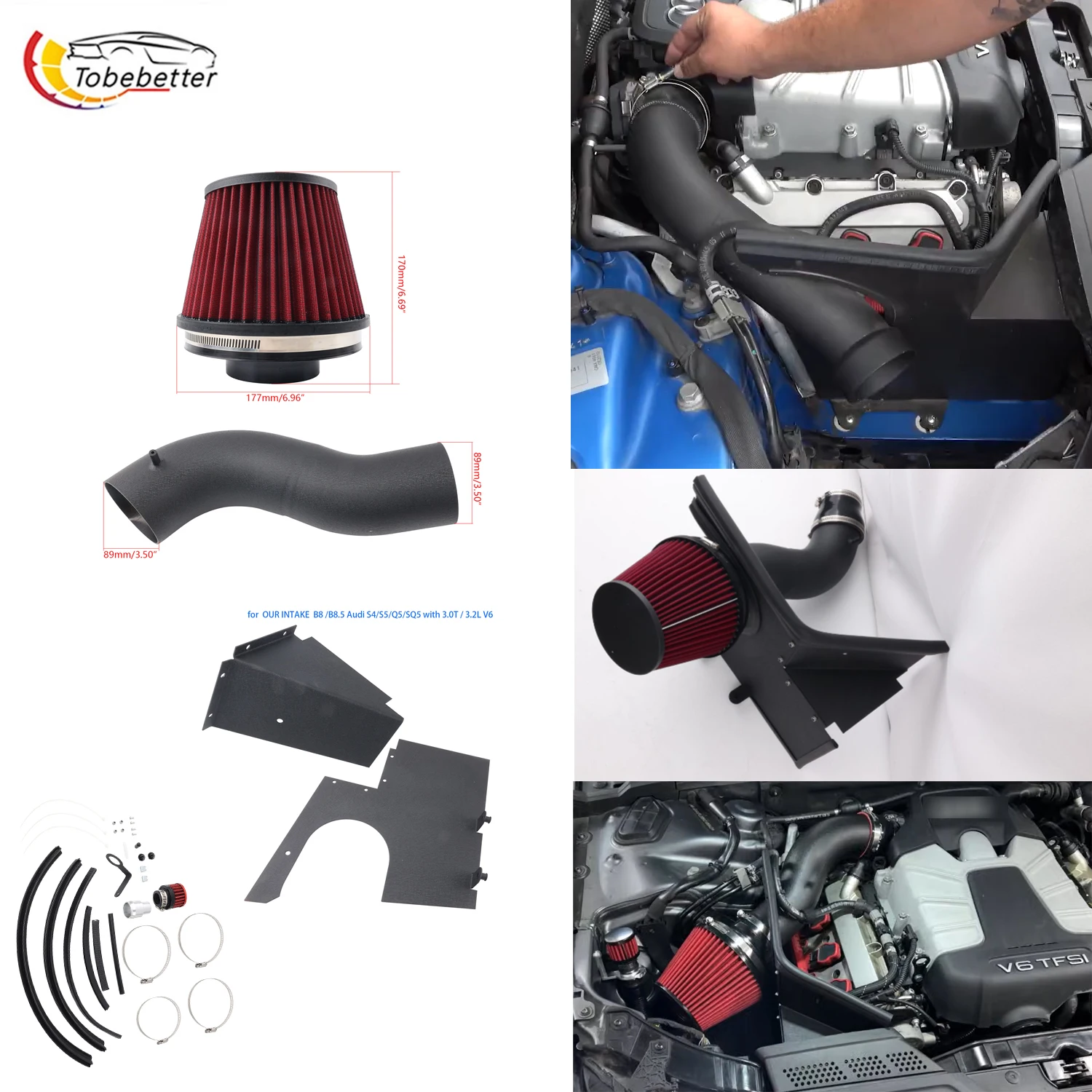 upgrade 3.5" Pipe performanceCold air intake kit for Audi B8 B8.5 S4/S5/Q5/SQ5 3.0T / 3.2L V6 Engine
upgrade 3.5" Pipe performanceCold air intake kit for Audi B8 B8.5 S4/S5/Q5/SQ5 3.0T / 3.2L V6 Engine