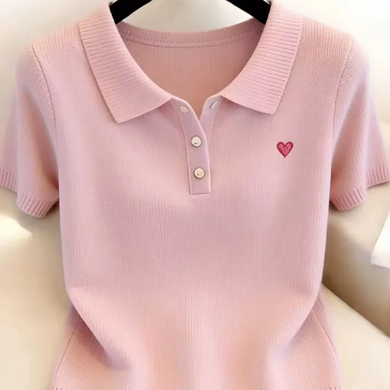 Sueter Feminino Short Sleeve Knitted Sweater Women Pullovers Turn Down Collar New Summer Knit Sweater Pullover Women Tops Q4006
Sueter Feminino Short Sleeve Knitted Sweater Women Pullovers Turn Down Collar New Summer Knit Sweater Pullover Women Tops Q4006