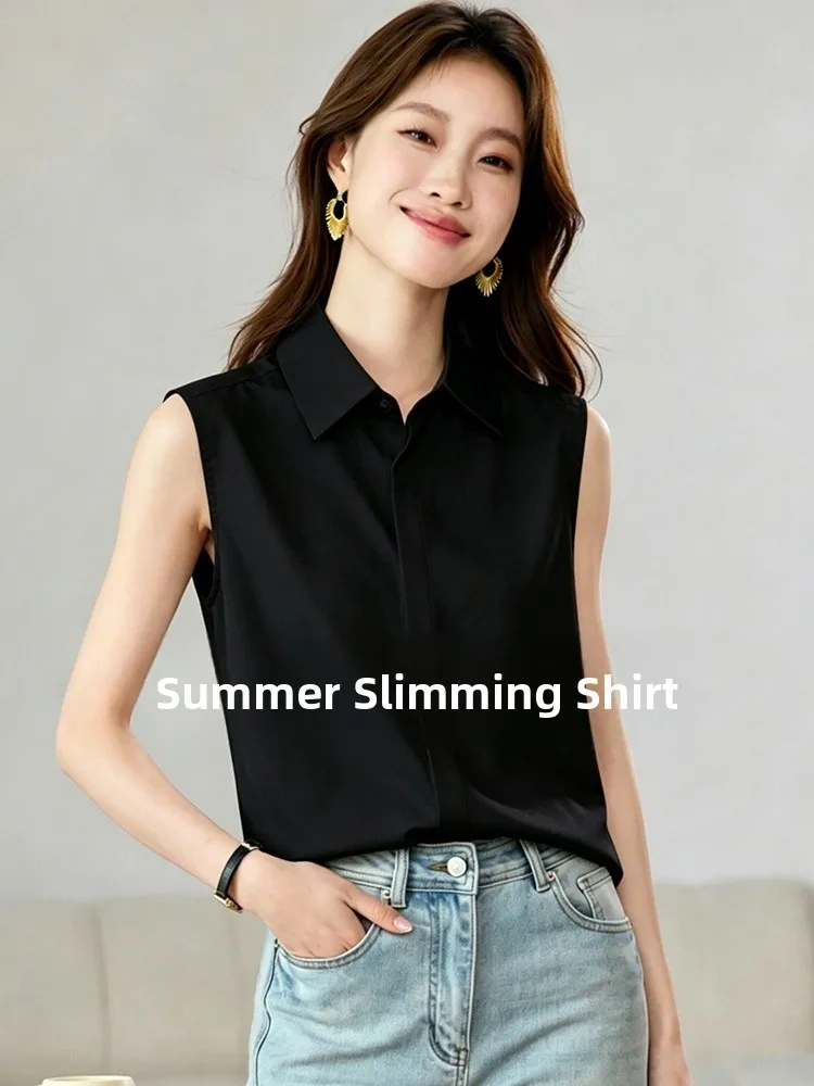 Black Sleeveless Shirt Women's Commute Style Fashion Summer New High-End Lightweight Top Layering Maturity Shirt
Black Sleeveless Shirt Women's Commute Style Fashion Summer New High-End Lightweight Top Layering Maturity Shirt